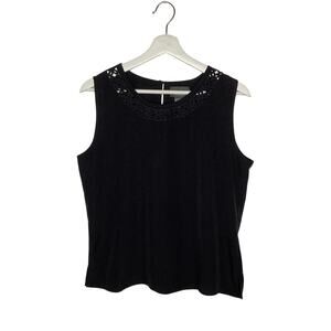 Notations Clothing Co. Black Sleeveless Top Floral Cutouts Medium